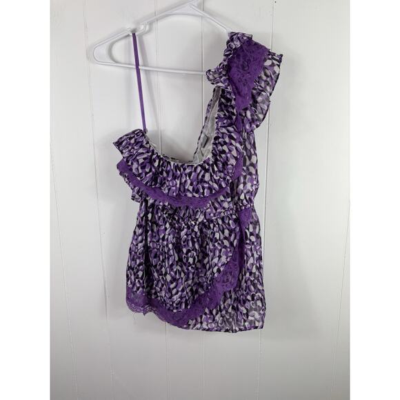 Aggie Y2K Purple Lace Ruffles One Shoulder Blouse Fairy Vintage L whimsigoth - Picture 1 of 9
